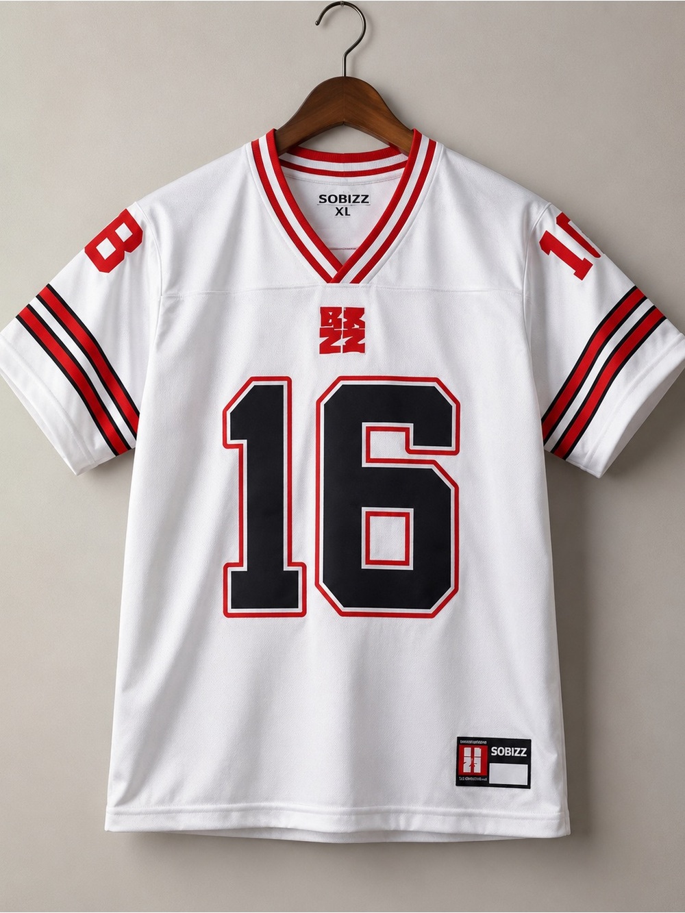 SOBIZZ White Football Jersey with Red & Black Accents - #16
